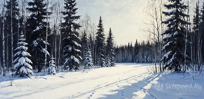 Пейзаж зимнего леса в Финляндии