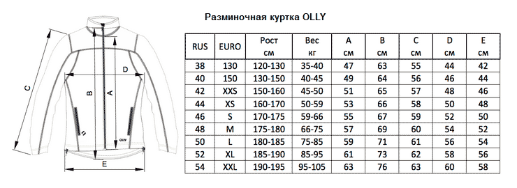 Фото - Таблиц размеров разминочной куртки Olle