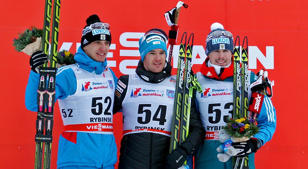 Фото - победители мужской лыжной гонки свободным стилем на ЭКМ 2015 в Демино