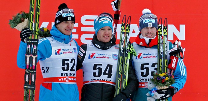 Фото - победители мужской лыжной гонки свободным стилем на ЭКМ 2015 в Демино