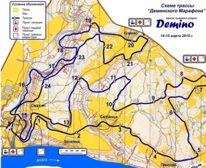 Схема дистанции (карта) Деминского лыжного марафона 2015