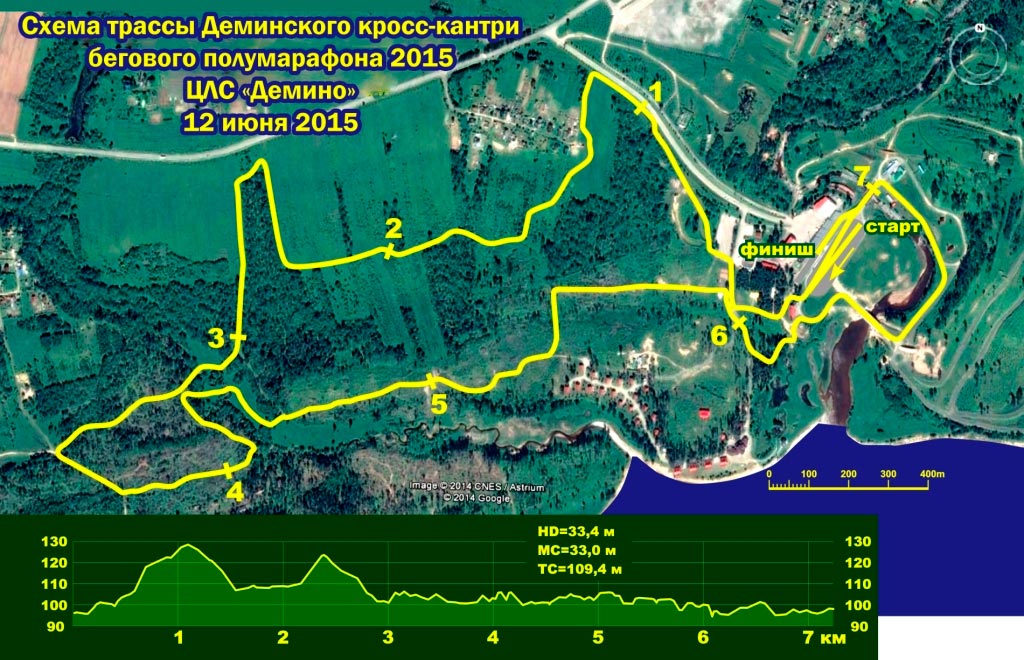 Схема дистанции Деминского бегового полумарафона 2015