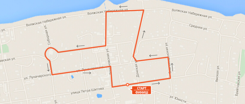 Карта-схема - Дистанция 3 км. на Тутаевском полумарафоне 2016