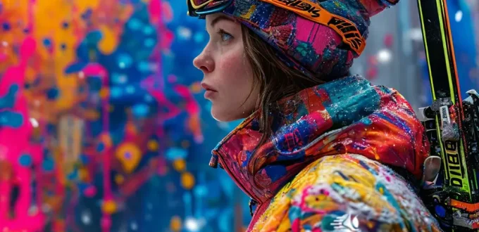 Девушка биатлонист в зимней экипировке с ружьём - Арт-афиша
