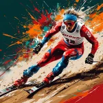 Лыжник на экстремальной скорости со спуска едет по опилкам