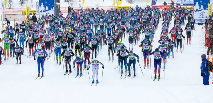 Общий старт лыжного марафона МВТУ 2026 г. Москва (Альфа-Битца)
