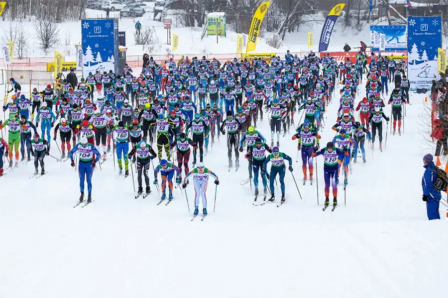 Общий старт лыжного марафона МВТУ 2026 г. Москва (Альфа-Битца)